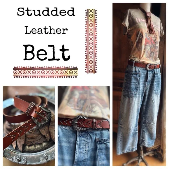 Studded Western Belt Statement Buckle Boho NWT - Picture 2 of 9